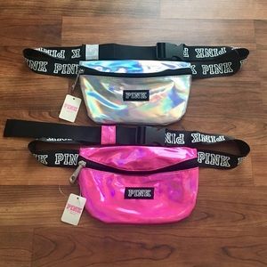 pink holographic fanny pack